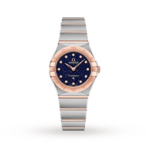 Omega Constellation Women Quartz Blue Stainless Steel & 18ct Rose Gold Watch O13120256053002