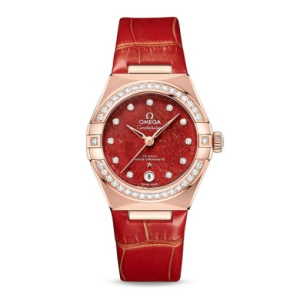 Omega Constellation Women Automatic Red Leather Watch O13158292099005